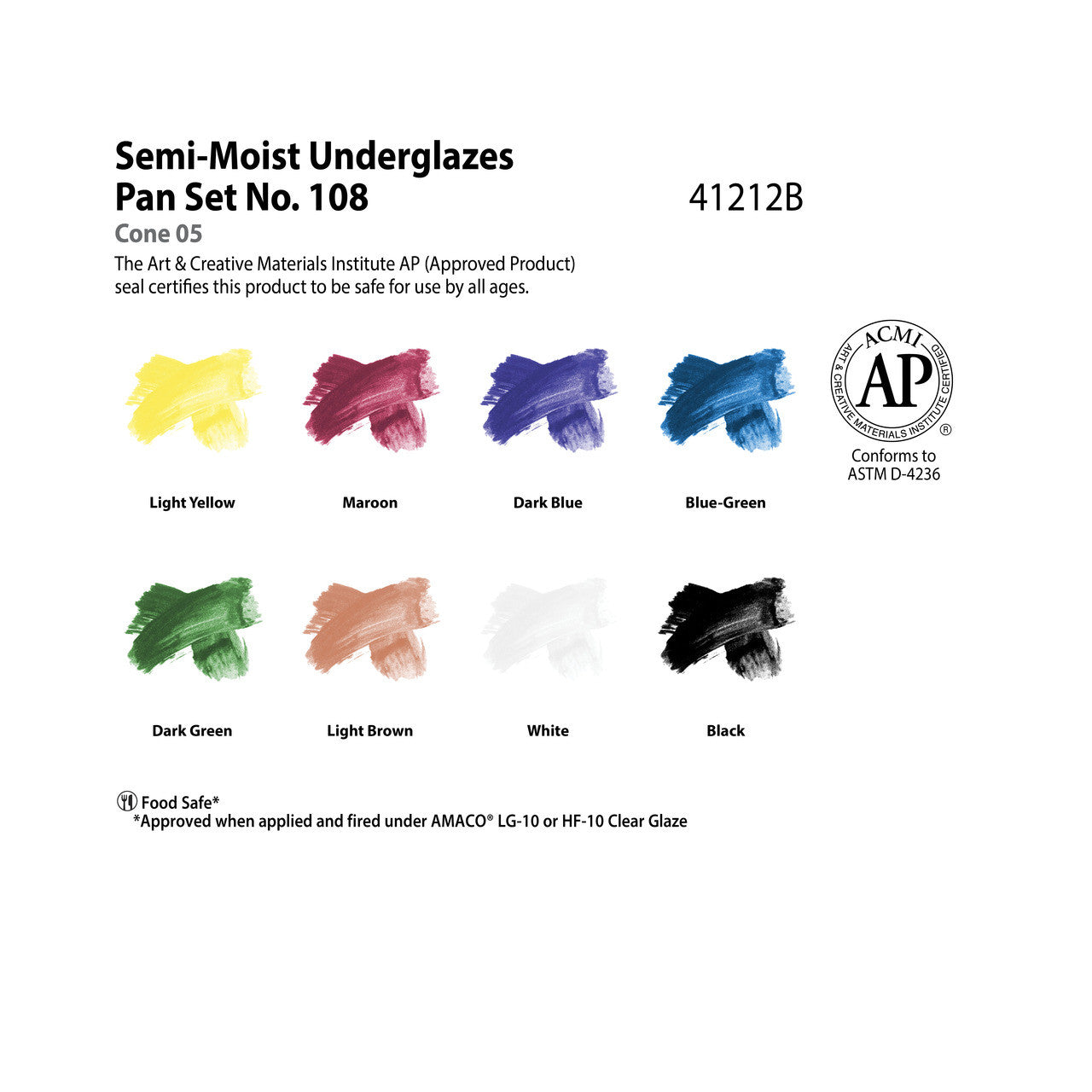 AMACO – Cone 05-6 - Set No. 108 Semi-Moist Underglazes